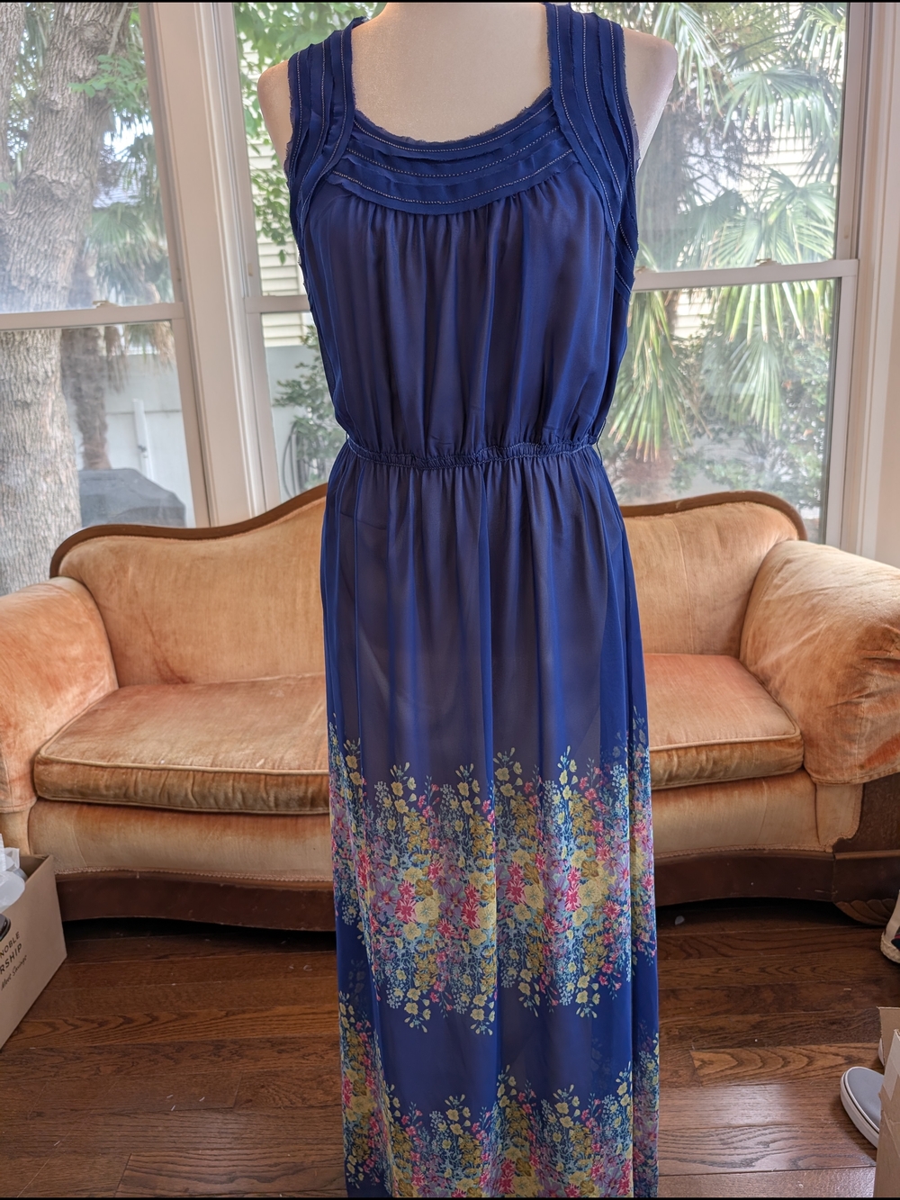Chelsea & Violet Royal Blue Sleeveless Floral Border Maxi Dress Women's Size S